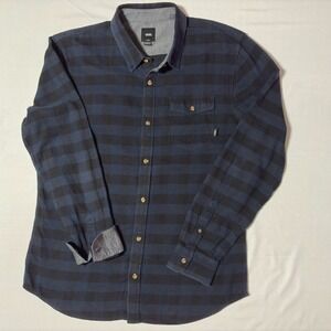 Vans Eccles on Men's Flannel Shirt Tailored Fit Navy Blue & Black Stripes Large